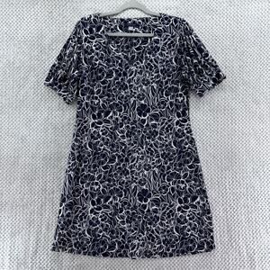 Tommy Hilfiger Dress Womens 14 Blue Floral V-neck Puff Short Sleeve Knee Length